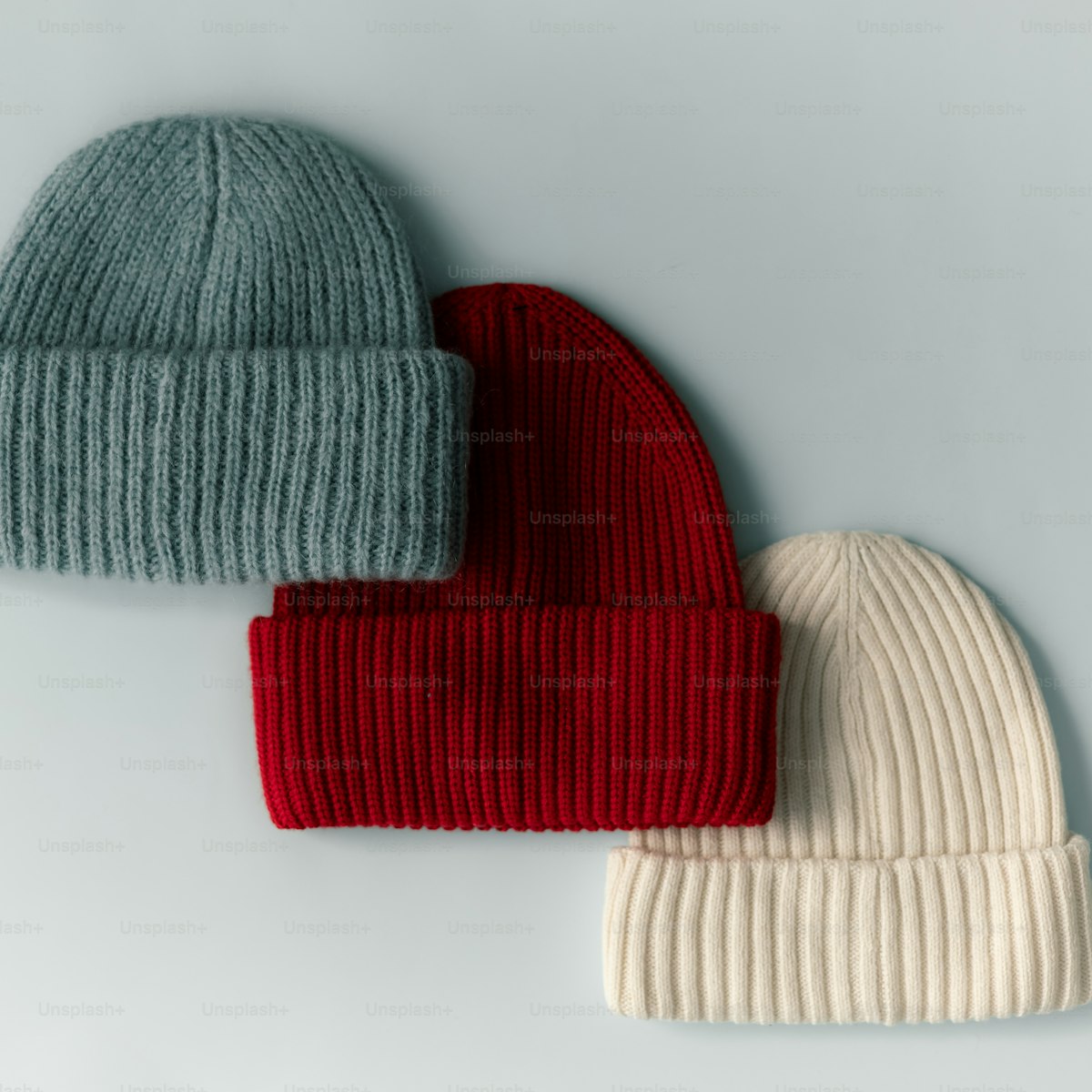 Ribbed knit beanie hats in multiple colours