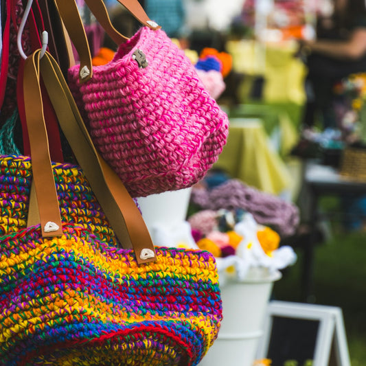 Colourful crochet striped market bag