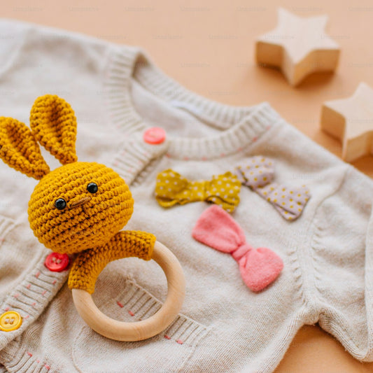 Crochet baby rattle bumblebee